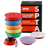 SPTA Mini Polierschwamm, 9tlg 80mm Hex-Logic Polierschwämme mit Polierfell und Polierteller Polierpad M14 Adapter Bohren für exzentrische Poliermaschine schleifmaschine -FLPS3MIX