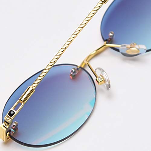 kachawoo Retro Oval Sunglasses Rimless Man Blue Mirror Gold Metal Male Glasses Round Frameless Women4