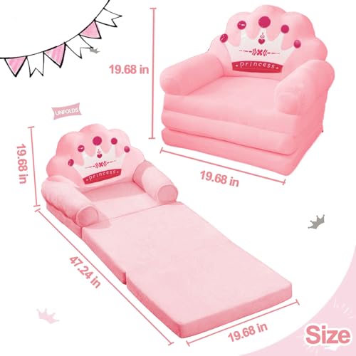 كرسي للقراءة ومشاهدة التلفاز والاسترخاء، بتصميم 2 في 1 قابل للطي مع غطاء قابل للإزالة ومساند ذراع عريضة، مصنوع من المخمل الناعم، باللون الوردي