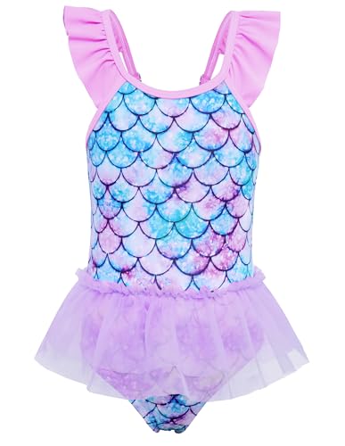 Girls Swimsuit One Piece Bathing Suit Mermaid Girls' Swimwear with Double Mesh Ballet Skirt 3-9 Years