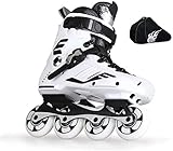 LDGF Inline Skates Verstellbare Rolle Inline Speed Skates Schuhe Hockey Turnschuhe Rollen Frauen Männer for Erwachsene Kür Patines, Weiß Kompletter Schutz