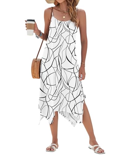 Image of AUSELILY Women's Summer Dresses 2026 Casual Sleeveless Spaghetti Strap Sundress Asymmetrical Midi Dress with Pockets