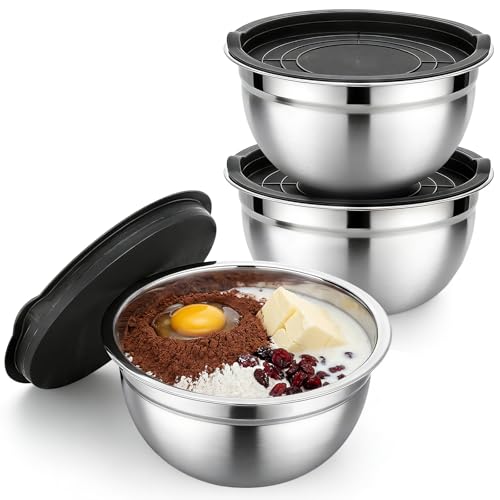 Set de 3 tazones de acero inoxidable con tapas