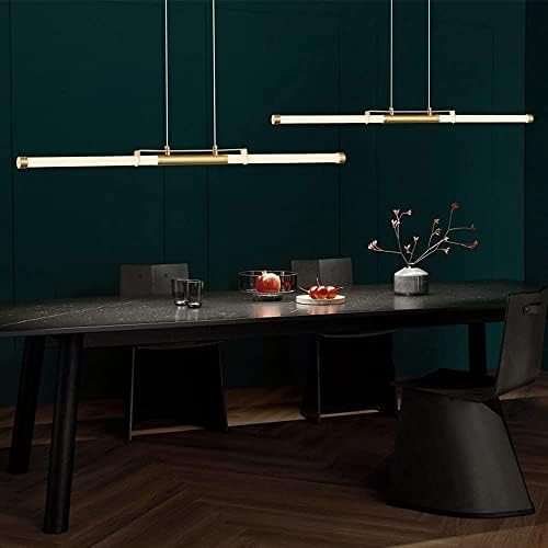 Minimalist Linear Led Light Long Strip Chandeliers Copper Kitchen Island Lighting Fixture Ceiling Lights Modern Hanging Lamps for Dining Table Bedroom,Svart-120Cm/Brass/80Cm