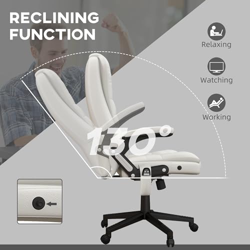 Image of HOMCOM High Back Vibration Massage Office Chair with 6 Vibration Points, Heated Reclining PU Leather Computer Chair with Armrest and Remote, White