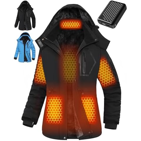 Women Heated Jacket Battery Pack Included Waterproof Ski Snow Snowboard Puffer Coat Hooded Usb Electric Warm Lady Rechargeable Apparel Winter Work Motorcycle Female Clothes Vest 7.4v 12v Graphene Cover