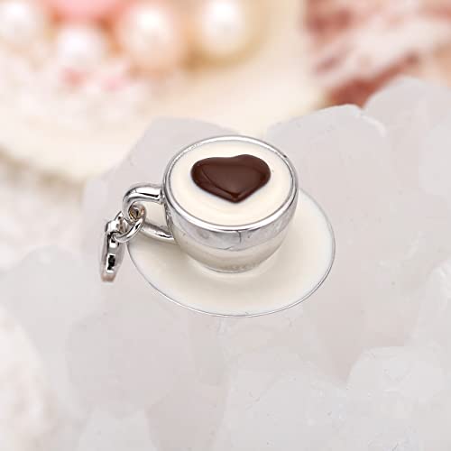 Jovivi 925 Sterling Silver Charm Drink Coffee Cup Love Heart Clip On Charms Enameled Dangling Pendant Charm For Bracelet Necklace Fine Jewelry Gift #TOP2