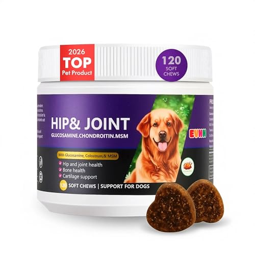 Glucosamine Chondroitin MSM Chewable Tablets for Dogs - Hip & Joint Support Supplement with Vitamins, Chicken Flavor, Joint Pain Relief for Puppies & Senior Dogs, 120 Count