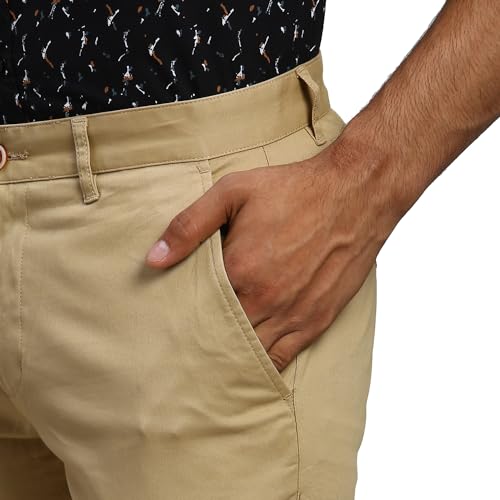 Image of Parx Low Rise Tapered Fit Cotton Blend Solid Pattern Flat Front Casual Trouser