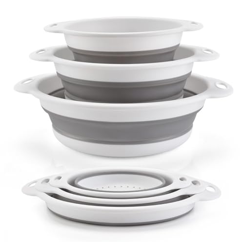 Image of Supvox 3Pcs Collapsible Colanders 3 Quart /4 Quart /5 Quart Stackable Folding Silicone Mesh Strainers Food-Grade Kitchen Food Strainers Colanders with Ears