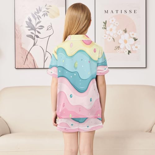 ALAZA Cute Ice Cream Satin Pajamas Set Short Sleeve Button Down Sleepwear Summer Pjs 2 Piece4