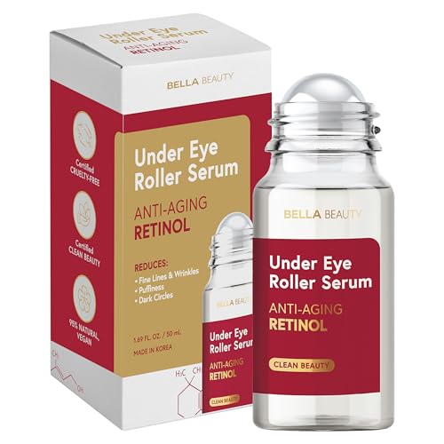 Bella Beauty Retinol Under Eye Serum – Firming & Smoothing Roller for Puffiness & Dark Circles – Dermatologist Tested, Anti-Aging Korean Skin Care – Vegan, Clean Beauty, Non-GMO – 1.69 Fl Oz