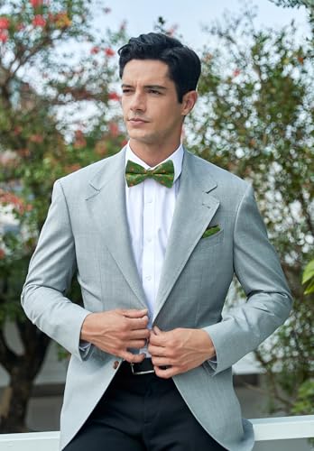 Image of HISDERN Bow Ties for Men Pre-Tied Bow Tie Floral Paisley Handkerchief Classic Formal Bowtie and Pocket Square Cufflinks Set