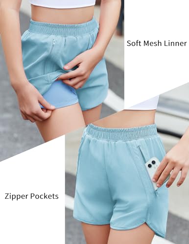 Image of Zaclotre Girls Athletic Shorts with Zipper Pockets High Waisted Running Shorts Soccer Gym Sports Active Short for Kids