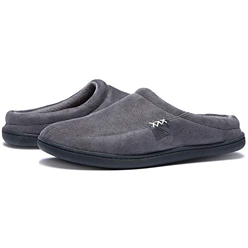 Image of NewDenBer Men's Warm Memory Foam Suede Plush Fleece Lined Slip on Indoor Outdoor Clog House Slippers