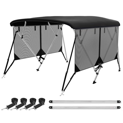 Image of Bimini Top for Boats Boat Canopy with Mesh Sidewalls (Black,4 Bow 67 inch-72 inchW)