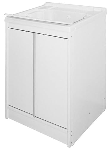 GLOUPIE Mobile Lavatoio In Resina E PVC Bianco Con 2 Ante E Piano Di Lavaggio Richiudibile, L 60 x P 50 x H 84 cm, Completo Di Asse Lava Panni E Kit Di Scarico Con Sifone E Piletta, Made In Italy