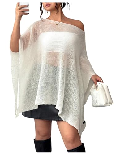 Floerns Women's Plus Size Sheer Poncho Top Long Sleeve Crochet