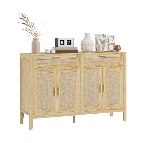 Homcom 53 sideboard buffet cabinet with storage coffee bar storage cabinet with decorative rattan fronts accent cabinet with doors and drawers oak  urban country home decor