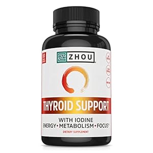 Zhou Thyroid Support Complex with Iodine Supplement, Increase Energy, Fight Brain Fog with Vitamin B12, Iodine…