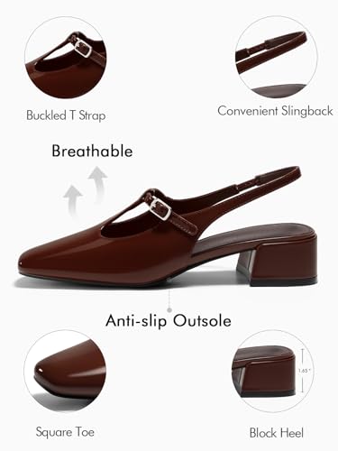 Coutgo Womens Mary Jane Slingback Low Heels T Strap Chunky Heel Closed Toe Pumps Wedding Party Dress Shoes4