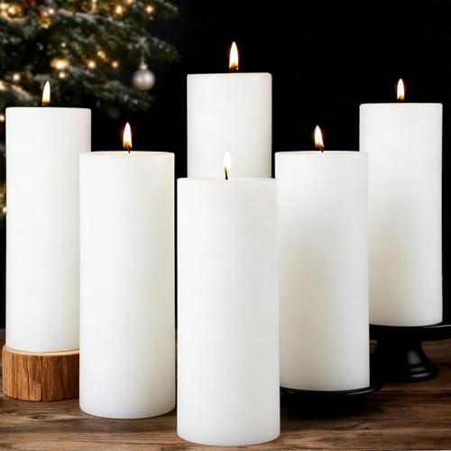 2.8x8 Inch 100 Hours White Pillar Candles, 6 Pack, Long Burning Unscented Tall Pillar Candles, Large Candle for Holiday Decor, Home Decor, Emergency and Events,Dripless & Smokeless