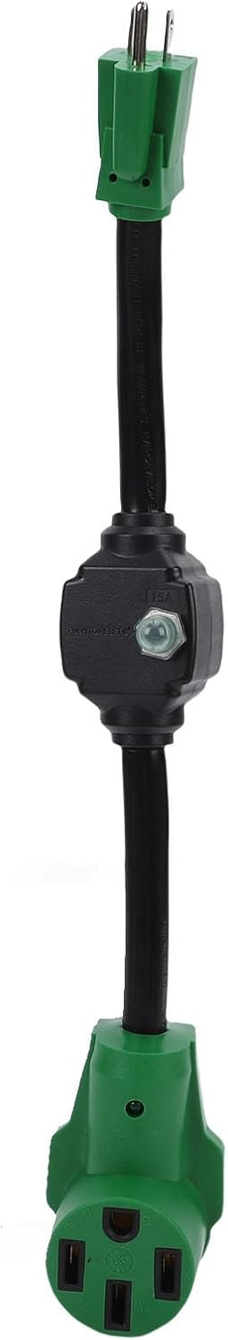 Keenso 15A Male to 50A Female RV Adapter Cord, 12in NEMA 5 15P to 14 50R Electrical Power Adapter for Trailer with Overload Protection, ETL Certified