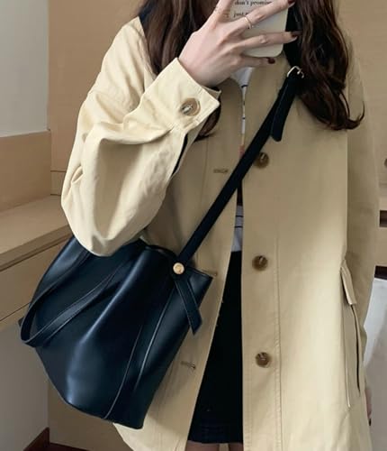Soft PU Leather Bucket Bag for Women Trendy Crossbody Shoulder Purses Large Handbags Tote Bag Satchels with Zipper3