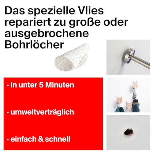 fischer Bohrlochretter, Reparaturvlies für ausgerissene Dübel in Weiß, Ausbesserung ausgerissener Bohrlöcher, erneute Befestigung von Dübeln in Baustoffen wie Holz, Beton & Gipskarton, 10 Stück