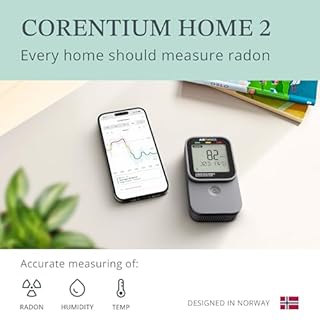 Airthings 325 Corentium Home 2 Smart Digital Radon Detector - Portable and Easy-to-use Radon Testing with Bluetooth connectivity and Humidity & Temperature Sensors