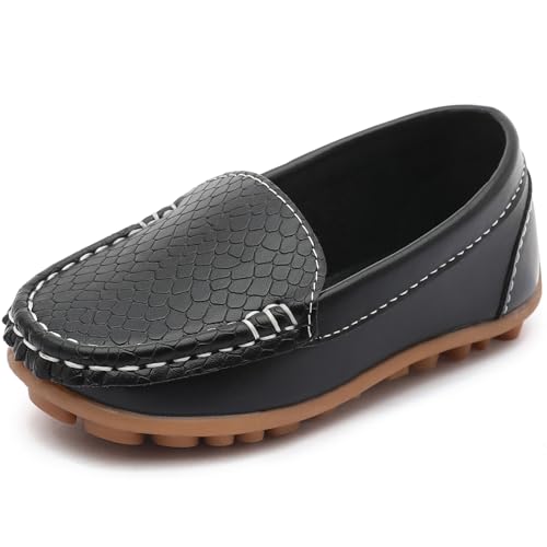 Boys Loafers PU Leather Slip-On Toddler Dress Shoes Non-Slip Sole Kids Moccasins for School Events and Daily Wear