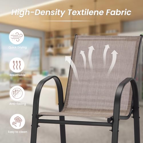 Image of HOMREST Outdoor Bar Height Stools Set of 5,4 High Back Patio Bar Chairs with Outdoor High Top Table,All Weather Outdoor High Top Bistro Set Furniture for Patio,Balcony,Taupe