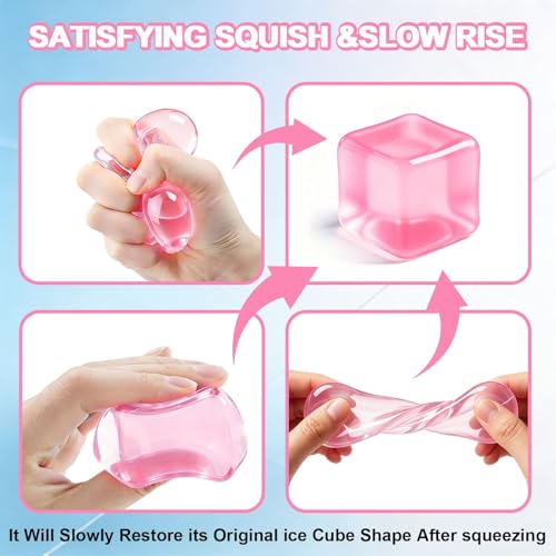 Ice Cube Squishy Fidget Toy：Square Maltose Stress Ball for Anxiety Relief, Soft Squeeze Sensory Toy for Men Women Adults Office Desk, Clear Water Cube Hand Exercise Toy, Fun Birthday Gift Party Favors — view 3