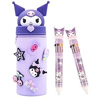 Suffolly Kawaii Pencil Case Telescopic,Personalised Pencil case,Cute Soft Silicone Pencil Case, 2 in 1 Pouch Big Capacity Case and Desk Pen Holder, Retractable Capacity, Zipper Closure (Purple)