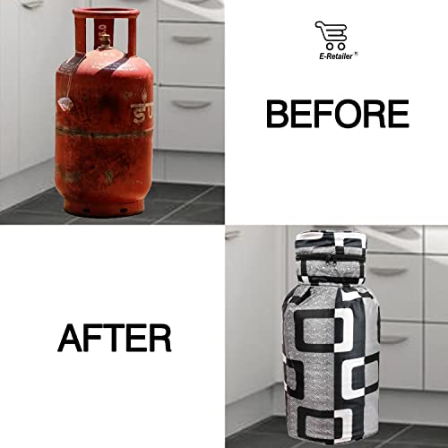 Image of Polyester 3-Layered LPG Gas Cylinder Cover with Zip Enclosure (Color-Geometric Black, Size-26x14 Inches)