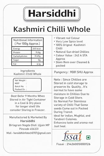 Image of Premium Kashmiri Red Chilli Whole Natural Dry | Lal Mirch Sabut | Sun-Dried, Rich Color & Aroma | Indian Cooking Spice | Herb | 200g