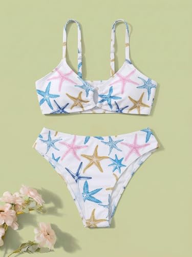 Image of COZYEASE Girls' 2 Piece Ditsy Floral Print Knot Front Ruched Triangle Bikini Swimsuit