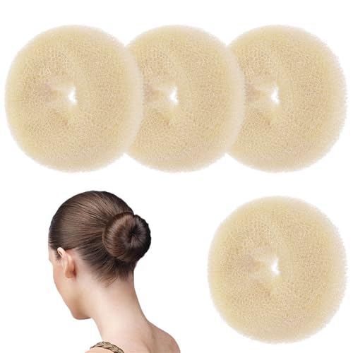 URAQT Machine à pain donut, 4PCS Cheveux Donuts Chignons, Machine à Chignon pour les Danseurs, les Enfants, les Filles et les Femmes, 10.5-11cm (Beige)