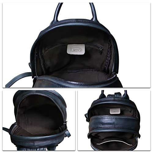 Image of Genuine Leather Backpack Purse for Women Retro Handmade Small Casual Rucksack Satchel Back Bags Knapsack (Darkgrey)