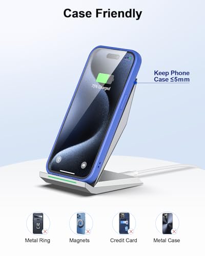 Image of Fast Wireless Charger, NANAMI Wireless Charging Stand Compatible iPhone 17 /17 Air /17 Pro /16 /16 Plus /15 /14 /13 /12, Desktop Charger Dock Phone Charging Stand for Samsung Galaxy S26 /S25 /S24 /S23 /S22 /S21