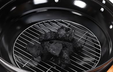 Tarrington House Calgary grill na węgiel drzewny, powierzchnia grillowania Ø 54 cm, półka boczna i dolna, na kółkach, stal / drewno eukaliptusowe, czarny - BBQ