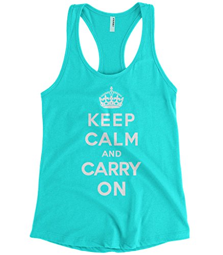 Cybertela Womens Keep Calm and Carry On Racerback Tank Top (Light Blue Small)