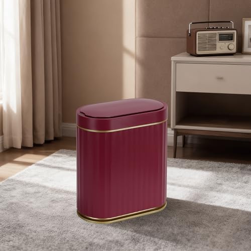 Image of ELPHECO 2 Gallon Sensor Trash Can - Motion Sensor Bathroom Garbage Can with Lid, Automatic IPX5 Waterproof Trash Bin, Slim Garbage Bin for Bathroom, Office, Bedroom, Living Room, Burgundy Gold