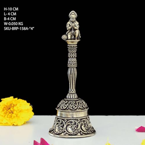 Image of INDICAST 4 Inches Brass Hanuman Pooja Hand Bell | Puja Ghanti for Mandir | Handcrafted Pooja Bells for Home Temples and Spiritual Spaces (Weight- 60gm)