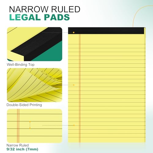 Image of 10 Pack Yellow Legal Pads 5x8 Small Note Pads, Writing Pads for Work, College Ruled Perforated Memo Pad, Desk Notepad with Study Backboard, 30 Sheets Per Pad, 5x8 Legal Pad for Office /School /Home