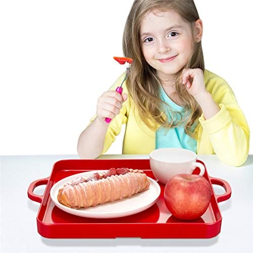 HSDT Serving Trays Trendy Red Colors Melamine Square Serving Tays with 2 Strong Handles Cafeteria Food Trays for Eating 12.5x12.5 Inch Light Weight and Easy to Clean ,TR17-02