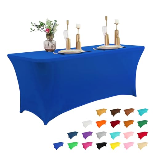 Image of IVAPUPU 6FT Table Cloth for Rectangular Fitted Events Stretch Royal Blue Table Covers Washable Cover Spandex Tablecloth Protector for Party, Wedding, Cocktail, Banquet, Festival