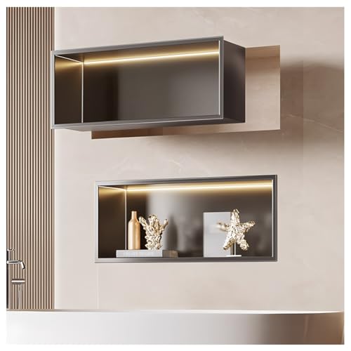 Niche de Douche encastrée en Acier Inoxydable avec lumière LED, étagère Murale imperméable pour Le Stockage de Salle de Bain, no tuile, Or, 920x320x125mm