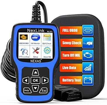 NEXAS NL101 OBD2 Scanner Diagnostic Tool with Battery Test, Check Car Engine Light Code Reader Scan Tool with Full OBDII Function Live Data Stream for All Vehicles, Free Protective Case & Update