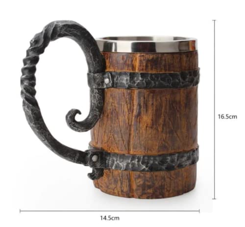 Roil Viking Cup Wood Style Barrel Mug Tankard With Handle | Drinkware Stainless Steel Double Wall Cocktail Mug #TOP1